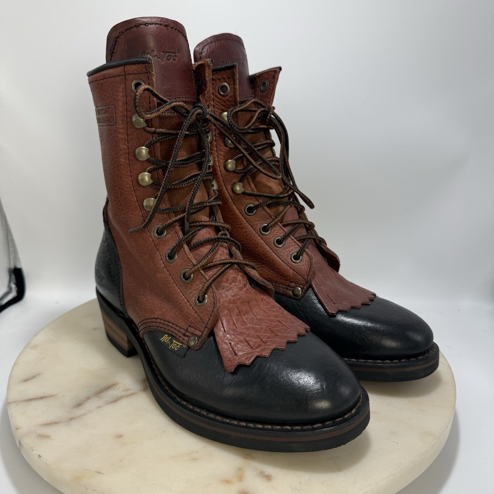 Women's AdTec Work Boots Packer Black Cognac 2179 Full Grain Leather Sz 7 M